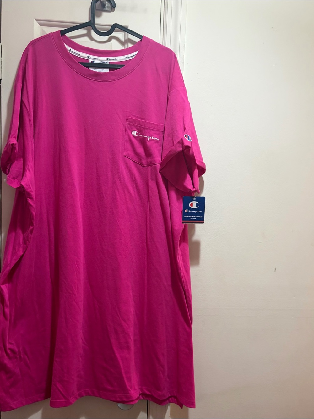NWT Champion Fantastic Plus Size T-Shirt Dress in Fuchsia Pink with Chest Pocket